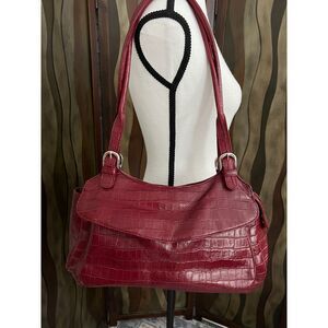 Maxx Croc Embossed Red Leather Shoulder Bag